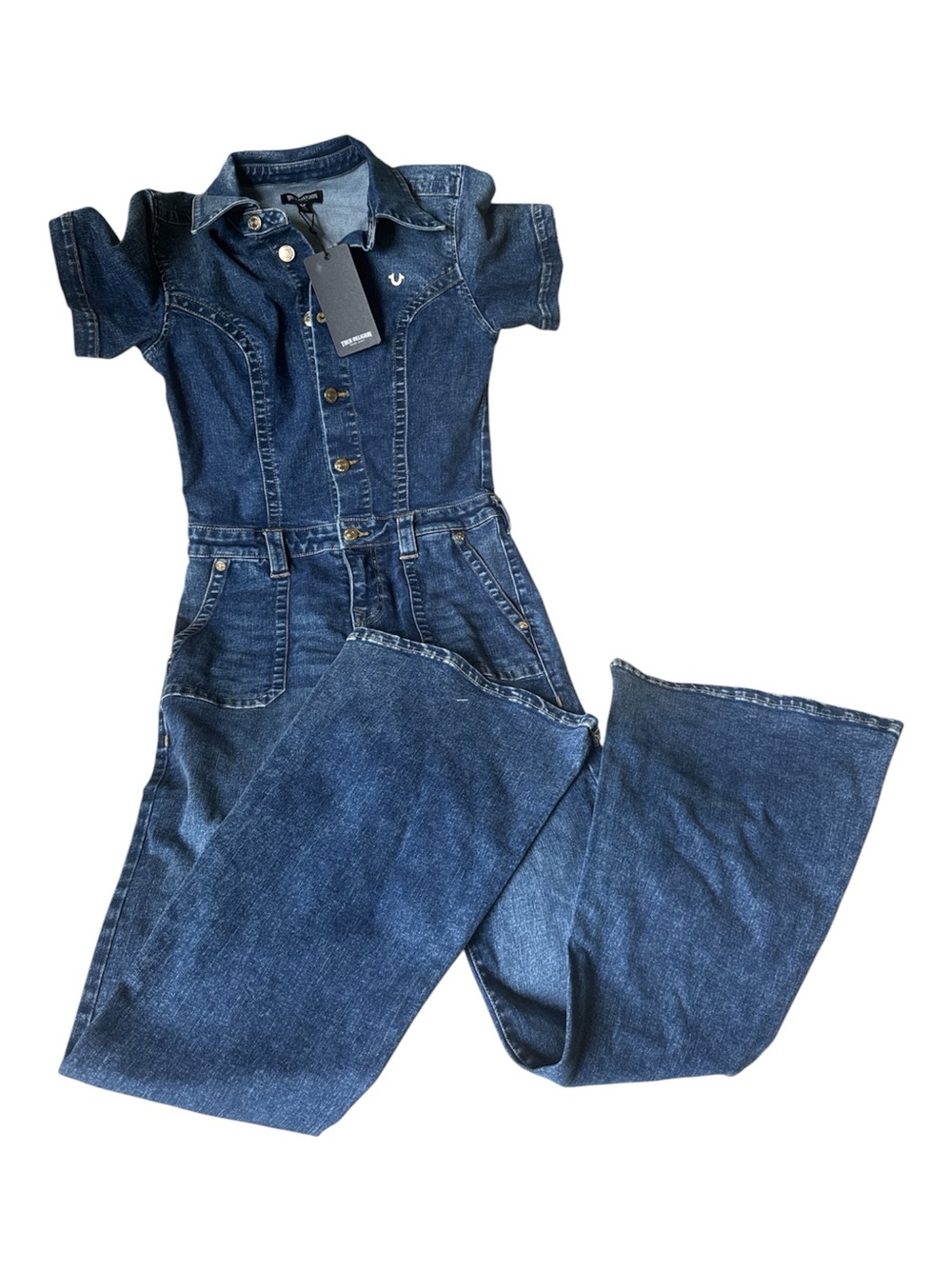 True Religion Dark Blue Denim Overalls Jumpsuit NWT